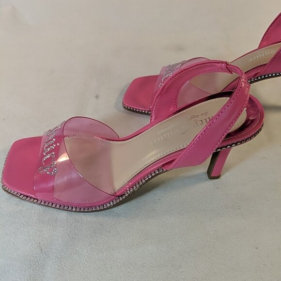 Juicy Couture Hot Pink Rhinestone Heels Clear 3" Heel Slingback Size 8 Logo Gems - Picture 9 of 16